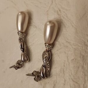 Pearl simulant with diamond simulant accents earrings